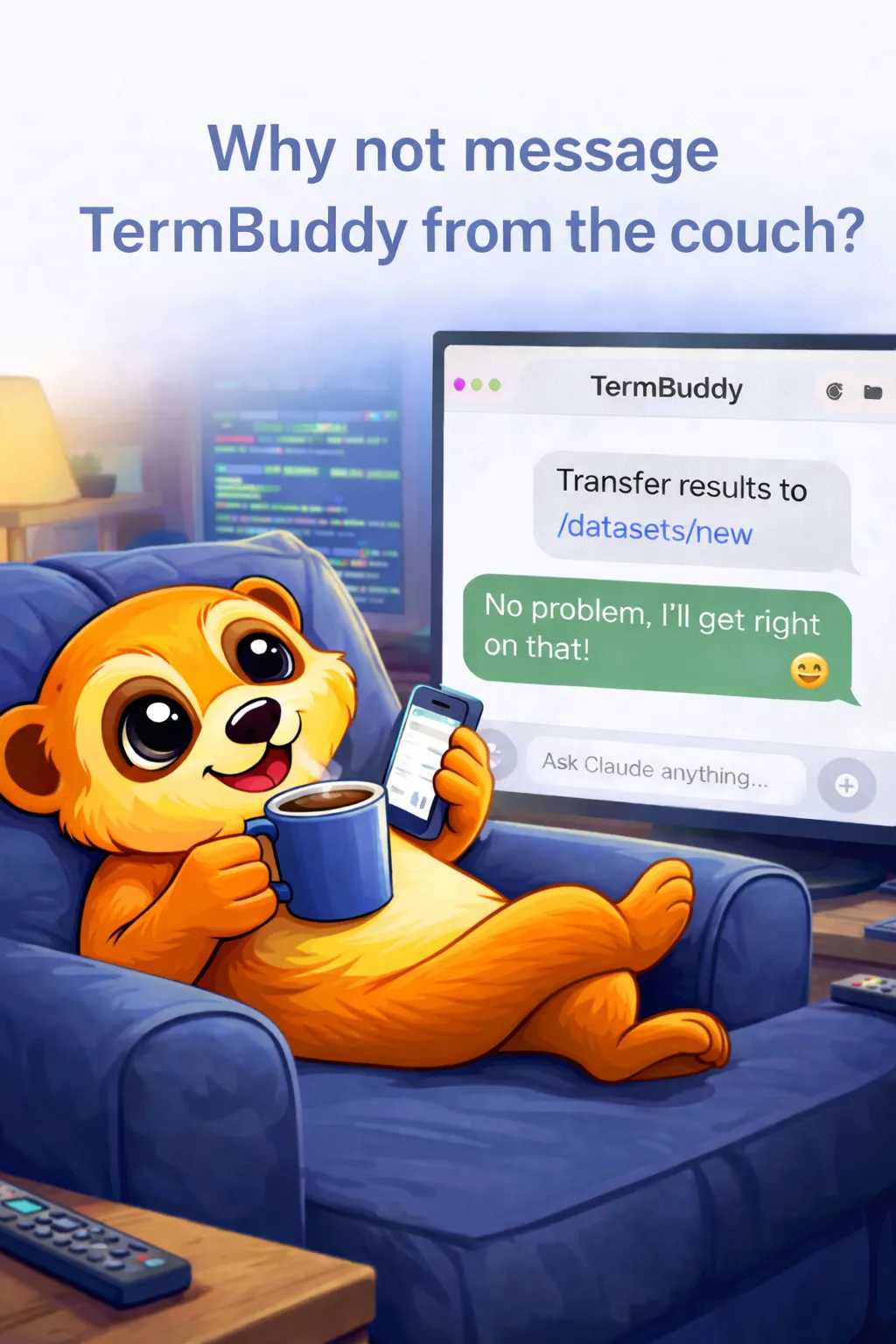 TermBuddy-Maskottchen chattet mit einem Server