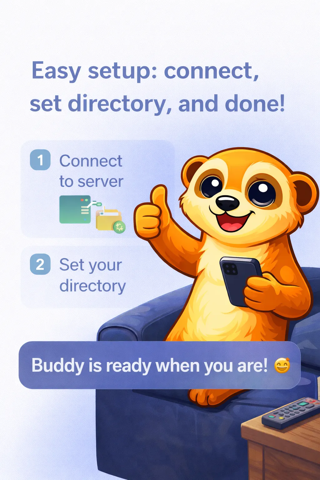 TermBuddy-Maskottchen richtet eine neue Serververbindung ein